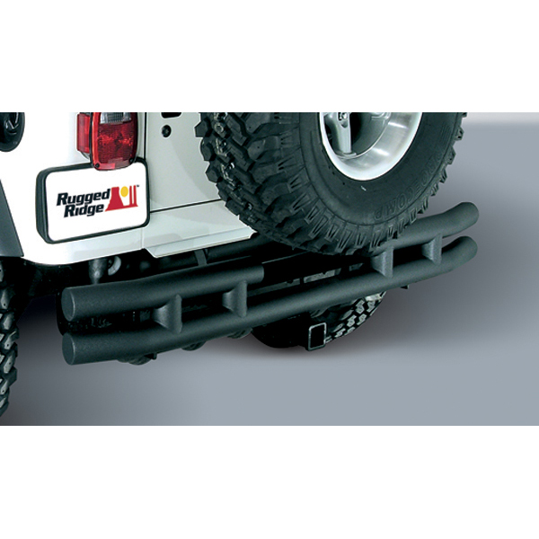 REAR TUBE BUMPER WITH HITCH, BLACK TEXTURED, 87-06 JEEP WRANGLER/UNLIMITED (TWO BOXES)