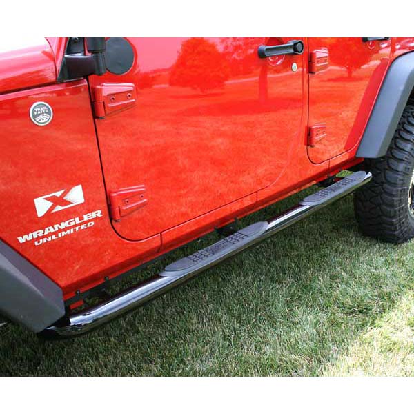 TUBE STEPS, OUTLAND, 3-INCH ROUND BLACK PAINTED FOR JEEP 07-09 WRANGLER JK 4-DOOR