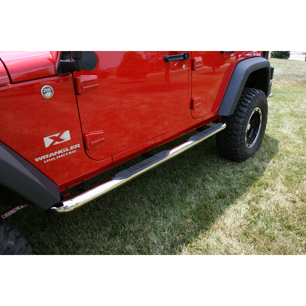 TUBE STEPS, OUTLAND, 3-INCH ROUND STAINLESS STEEL FOR JEEP 07-09 WRANGLER JK 4-DOOR
