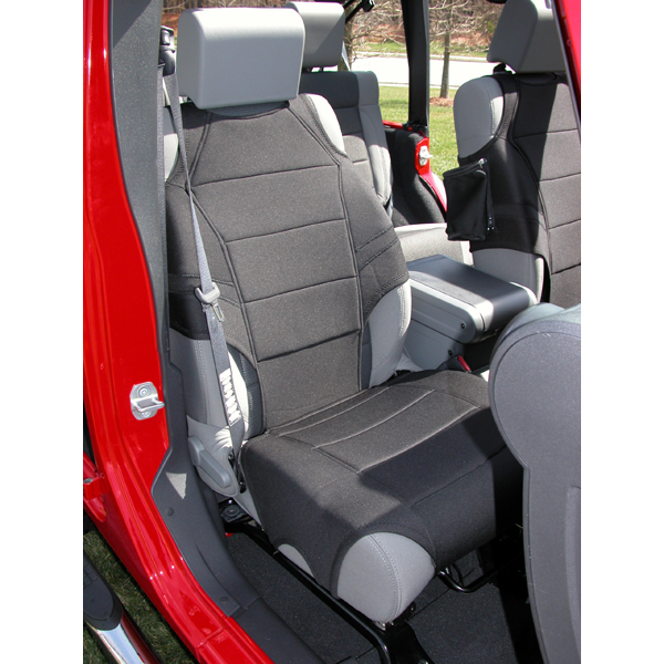 SEAT VEST NEOPRENE FRONT PAIR BLACK 07-UP WRANGLER WITH AIRBAG. WILL ALSO WORK WITHOUT AIRBAG