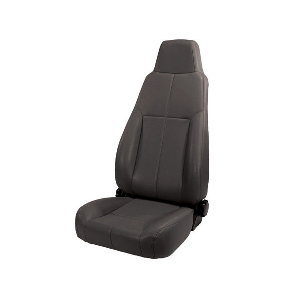 FRONT SEAT, RUGGED RIDGE, FACTORY REPLACEMENT WITH RECLINER, LATE MODEL HEAD REST, BLACK DENIM, 76-02 CJ & WRANGLER