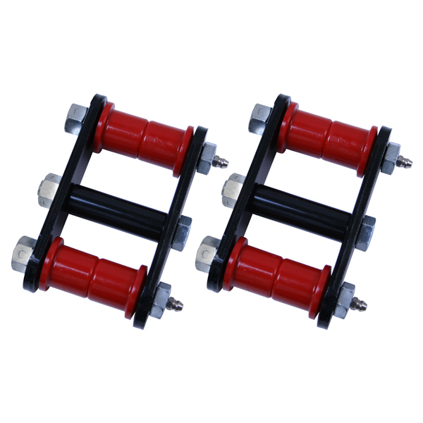 HEAVY DUTY SHACKLE PAIR, 76-86 CJ FRONT, GREASABLE WITH RED BUSHINGS