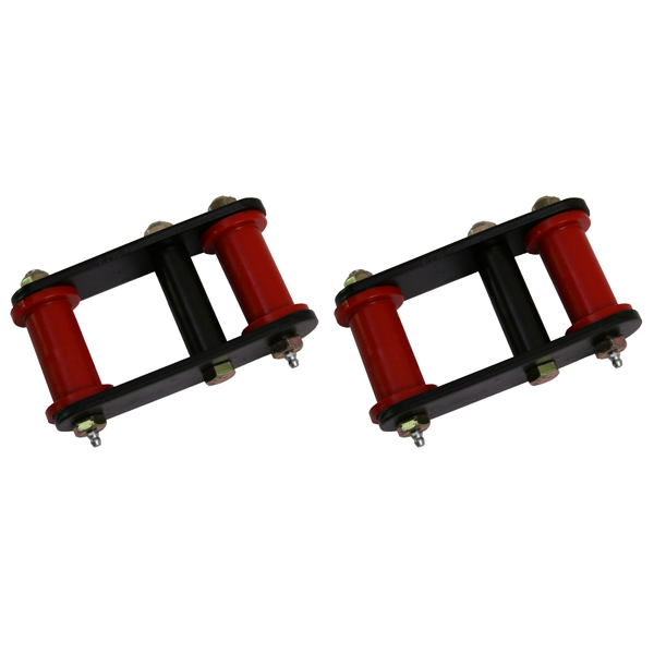 HEAVY DUTY SHACKLE PAIR, 87-95 YJ FRONT, GREASABLE WITH RED BUSHINGS (ADDS 1 LIFT)