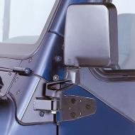 MIRROR RELOCATION BRACKET PAIR, BLACK, 87-95 WRANGLER WITH HALF DOORS & 94-95 WRANGLER WITH FULL DOORS
Allows for use of factory mirrors when the doors are removed. Each set of brackets attach to the vehicle's windshield hinges using existing bolt holes. No drilling required for installation. Sold in pairs with all mounting hardware. holes. No drilling required for installation. Sold in pairs with all mounting hardware.                         
Replaces: 957004
Made in TAIWAN
UPC: 804314020071
Label: 11025.01 BRACKET MIR RELO BLK