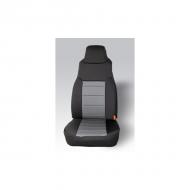NEOPRENE SEAT COVER, RUGGED RIDGE,  FRONTS (PAIR), GRAY, 97-02 WRANGLER 
Custom Fit Neoprene Seat Covers. These covers are constructed of durable neoprene creating the best looking custom seat cover available. Rugged Ridge does not use that cheap stretch nylon on their seat covers! Neoprene (wet suit material) is a does not use that cheap stretch nylon on their seat covers! Neoprene (wet suit material) is a great fabric to protect your seats from dirt, water and whatever mother nature can throw at you. No more burned legs from hot vinyl seats! Each cover is custom tailored for your Jeep's original equipment seat style making your seats look like they have been recently reupholstered. Installation is easy with special designed elastic cords, nylon straps and hooks that attach to your  seat and to the seat cover mounting points. The center portion (color) goes all the way to the top of the seat.             
Replaces: 13210.09
Made in CHINA
UPC: 804314119102
Label: CVR,NP SEAT FR PR 97-02 BLK/GR