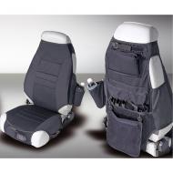 SEAT PROTECTOR, BLACK FABRIC ALL JEEP 76-06
Protect your seats from the elements with these easy to install Seat Protectors. Constructed of durable UV treated poly cotton fabric to ensure comfort and protection. Each Seat Protector incorporates extra storage on the rear of the comfort and protection. Each Seat Protector incorporates extra storage on the rear of the cover plus a removable drink holder. Easy to install, these covers fit over all bucket Jeep seats including all Rugged Ridge replacement seats. Sold as a pair to cover your entire front seating area.                    
Replaces: 13235.01
Made in CHINA
UPC: 804314119249
Label: PROTECTOR, SEAT 76-06 BLK