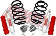2003-2006 Jeep Liberty KJ 3\" Rough Country Suspension Lift Kit includes: front strut extensions, rear coils and rear Rough Country 8000 series shocks with boots. Fits 2003-2006 model years only. 

Easy to install in about 1 hour. No strut compressors required. 

Truly maintain your factory ride quality and flex. 

Allows you to run up to a 265/70/R16 or a 245/75/R16 tire. 
