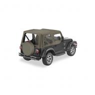 SAILCLOTH WITH HALF DOOR 03-05Want a soft-top that�s as quiet as a hardtop? The Sailcloth Replace-a-top�s design and heavy 30oz. haartz� fabric significantly reduce wind and road noise as well as increase insulation. The fabric also prevents buffeting, shows fewer waves and noise as well as increase insulation. The fabric also prevents buffeting, shows fewer waves and wrinkles and is easier to maintain than a standard softtop. This new material and design is so much better it is used as the factory material on all 2001 and newer Wranglers. Optional tinted windows available. Kit includes fabric and half door skins. Factory hardware required. Two year warranty. Made in the uSA.                  Replaces: 79128-36Made in USAUPC: 804314148584Label: SAILCLOTH W/HALF DOOR 03-05 F9