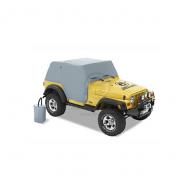 TRAILCOVER WRANGLER 97-06 CHARCOALThe new All Weather Trail Cover protects the windshield and interior of your Jeep from the harsh effects of sun, wind and rain. Door opening protection flaps are a new feature offered this year. Adjustable straps are designed to provide a protection flaps are a new feature offered this year. Adjustable straps are designed to provide a snug, tight fit over our other accessories, and ensure affordable protection from the elements. Bestop�s legendary �Fit. Function. Style.� is evident with the premium fabric which is the same material used in Bestop soft tops and accessories ensuring long lasting durability. The fabric is waterproof and available in factory original exterior colors. Each trail cover comes with its  own stuff sack that keeps the All Weather Trail Cover neatly stored when not in use.              Replaces: 81037-09Made in USAUPC: 804314149468Label: TRAILCOVER WRNGLR 97-06 CHARF9